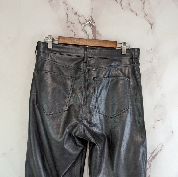Gap Pants Women 10 30 R Black Faux Vegan Leather High Rise 70s Flare Bell Bottom - Picture 7 of 15